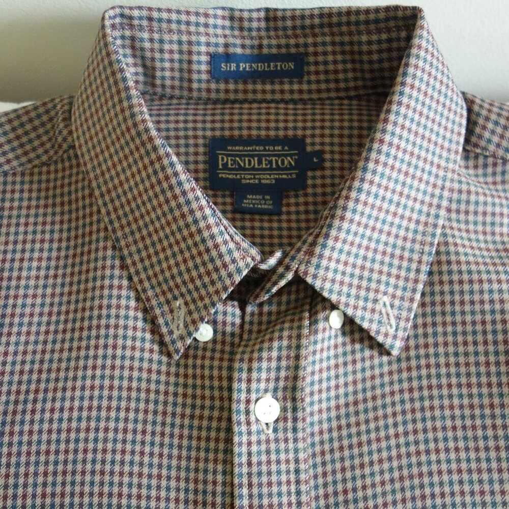 SIR PENDLETON Tan Red Brown 100% Merino Wool Button Shirt – Mens Large